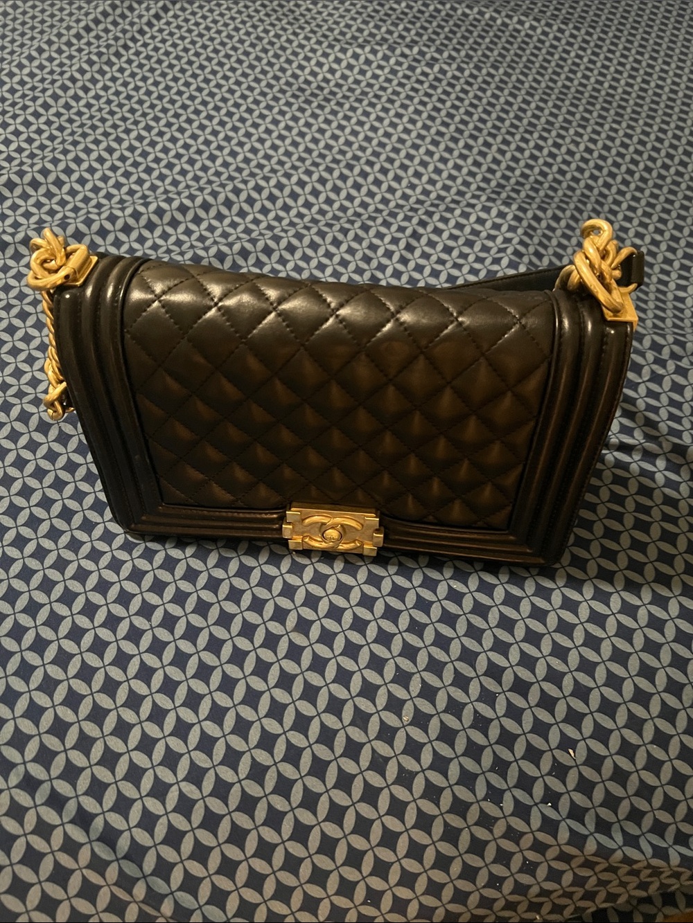 CHANEL Black Quilted Leather Shoulder Bag with Gold Hardware